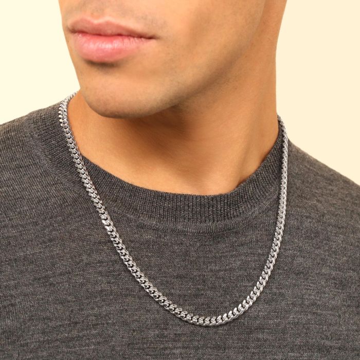 Sterling Silver 6.3mm Diamond Cut Cuban Bracelet with Chain