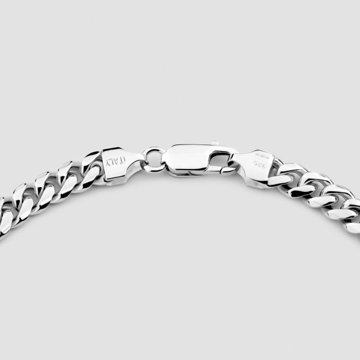 Sterling Silver 6.3mm Diamond Cut Cuban Bracelet with Chain
