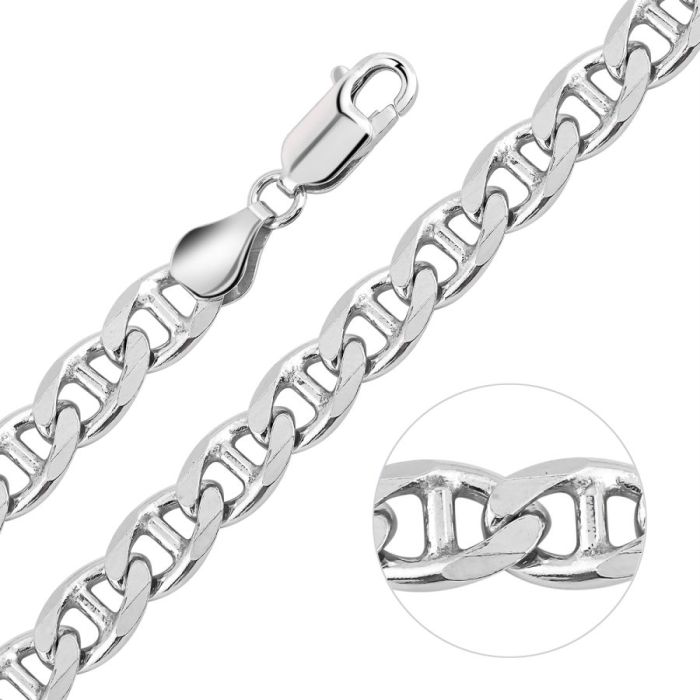 Sterling Silver 6.9mm Diamond Cut Marina Link Bracelet with Chain