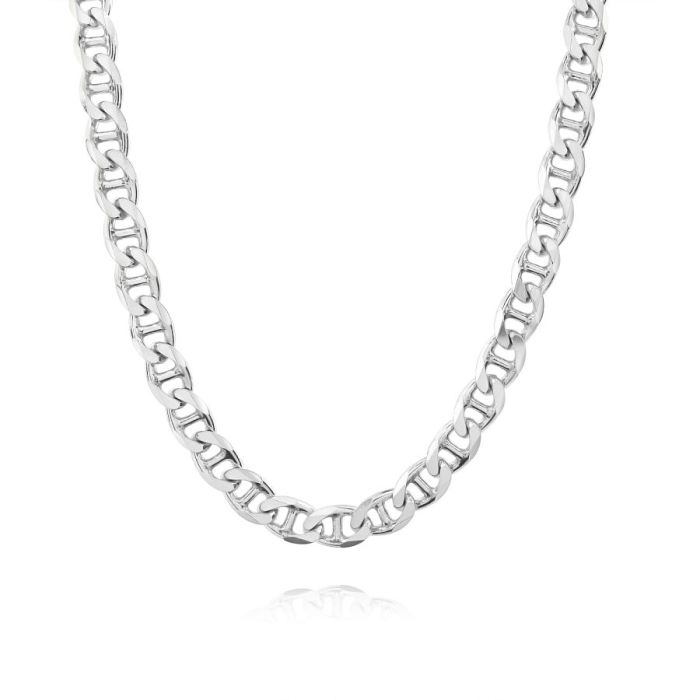 Sterling Silver 6.9mm Diamond Cut Marina Link Bracelet with Chain