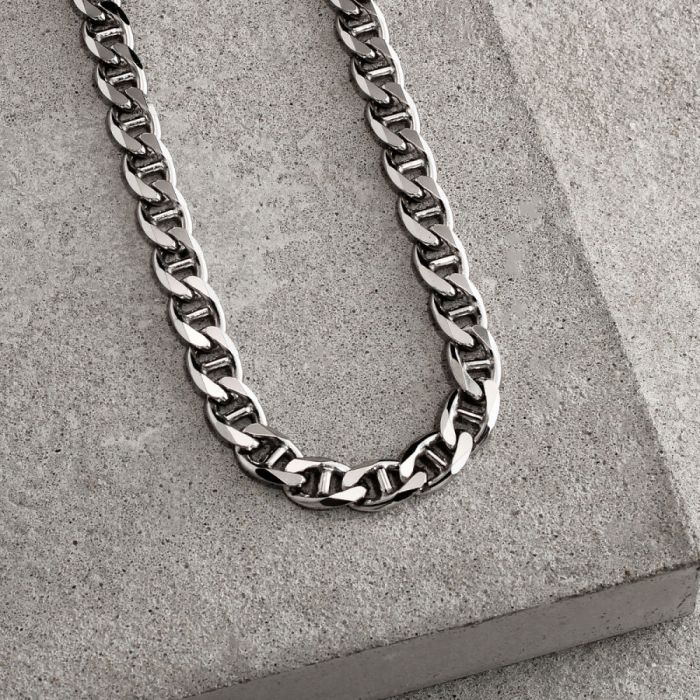 Sterling Silver 6.9mm Diamond Cut Marina Link Bracelet with Chain