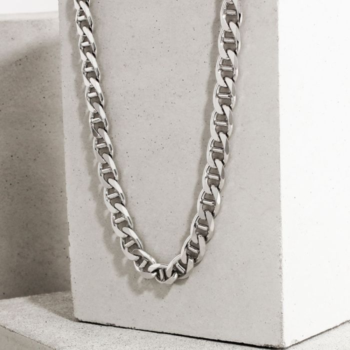 Sterling Silver 6.9mm Diamond Cut Marina Link Bracelet with Chain
