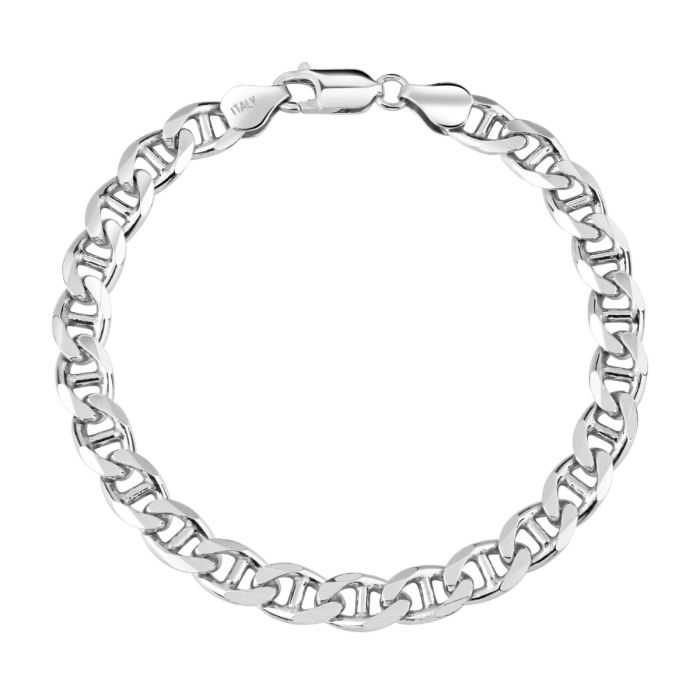 Sterling Silver 6.9mm Diamond Cut Marina Link Bracelet with Chain