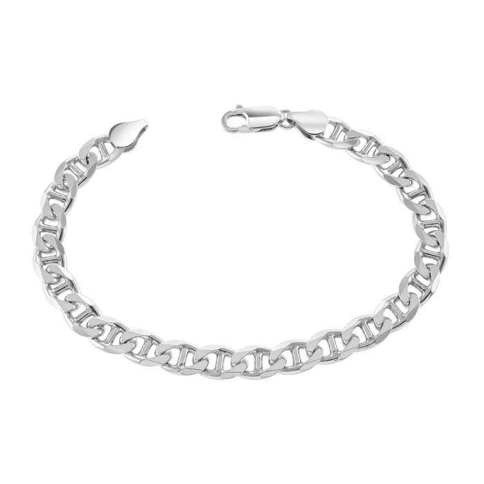 Sterling Silver 6.9mm Diamond Cut Marina Link Bracelet with Chain