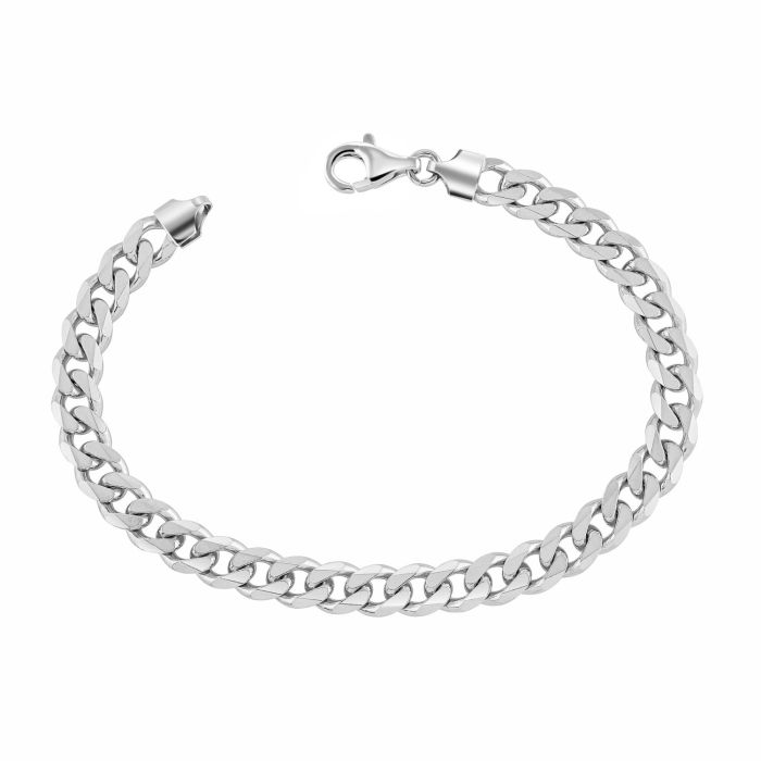 Sterling Silver 7.3mm Diamond Cut Curb Link Bracelet with Chain