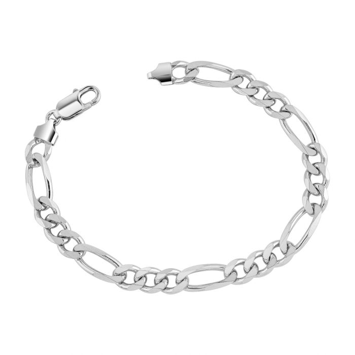 Sterling Silver 7.6mm Diamond Cut Figaro Link Bracelet with Chain