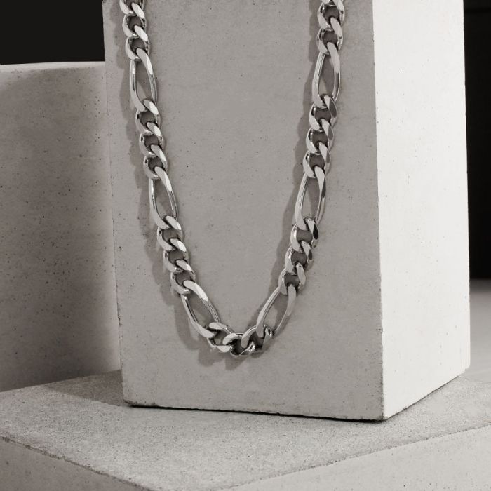 Sterling Silver 7.6mm Diamond Cut Figaro Link Bracelet with Chain