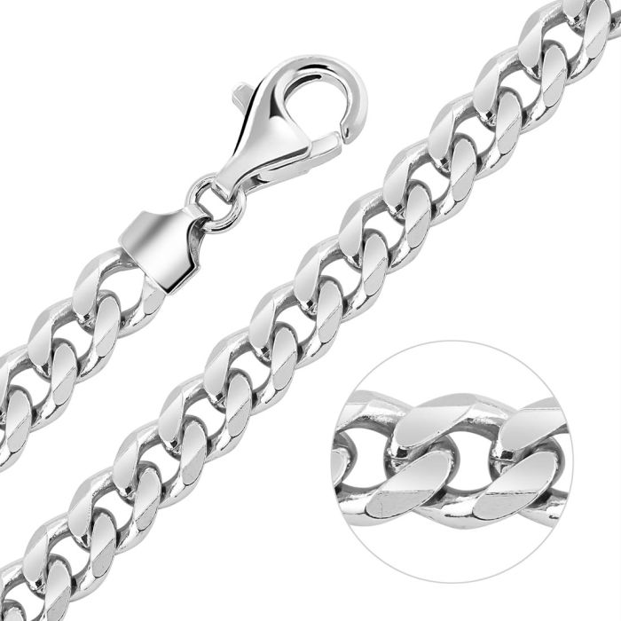 Sterling Silver 9.3mm Diamond Cut Curb Chain Necklace Heavy