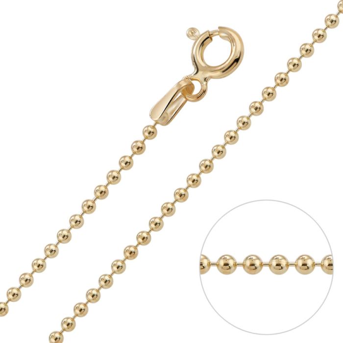Yellow Gold Plated Sterling Silver 1.5mm Ball Bead Link Bracelet with Chain