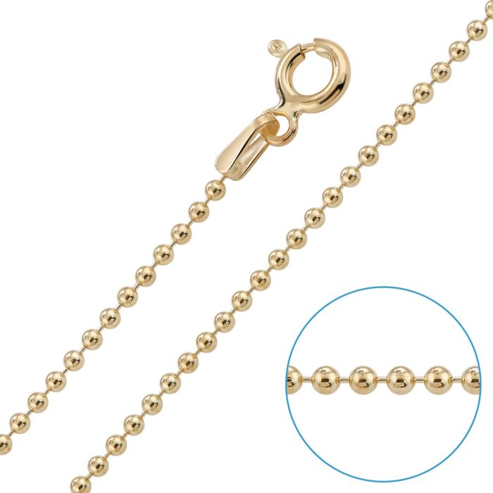 Children's 9ct Yellow Gold plated 1.5mm Ball Bead Chain 14