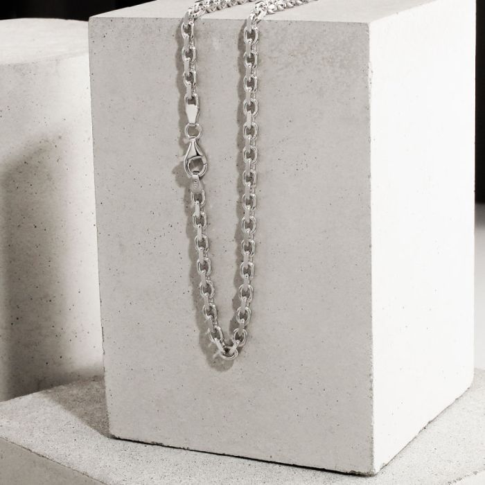 Sterling Silver 3mm Anchor Chain Necklace Diamond Cut