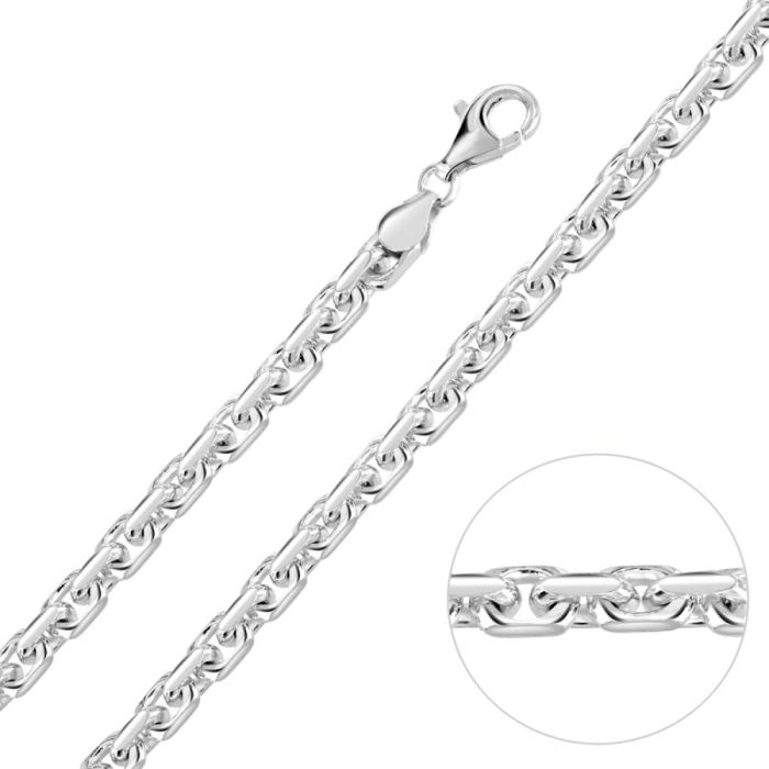 Sterling Silver 4.3mm Anchor Chain Necklace Diamond Cut