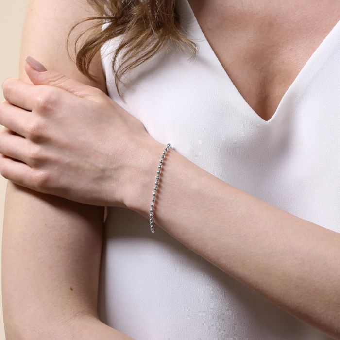 Sterling Silver 3mm Ball Bead Link Bracelet with Chain