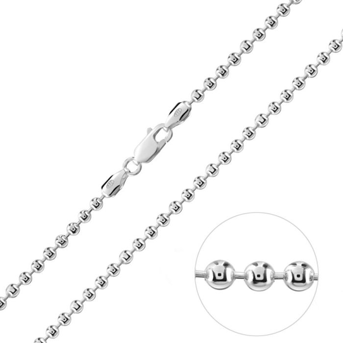 Sterling Silver 3mm Ball Bead Link Bracelet with Chain