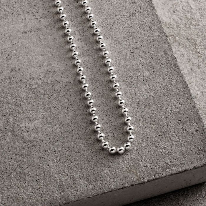 Sterling Silver 3mm Ball Bead Link Bracelet with Chain
