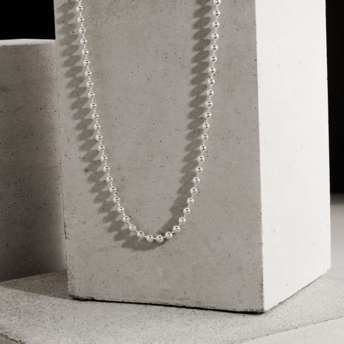 Sterling Silver 3mm Ball Bead Link Bracelet with Chain
