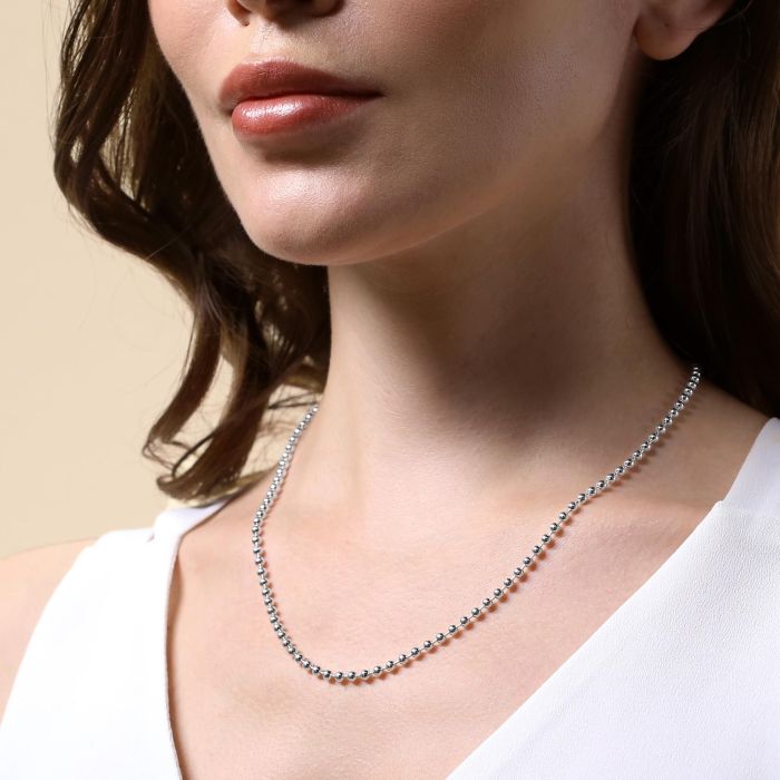 Sterling Silver 3mm Ball Bead Link Bracelet with Chain