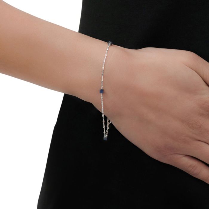 Sterling Silver Cube Bead Cylinder Extendable Trace Bracelet