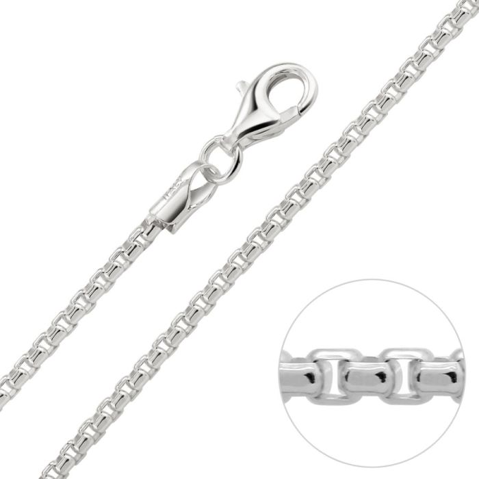 Sterling Silver 2mm Rounded Box Link Bracelet with Chain
