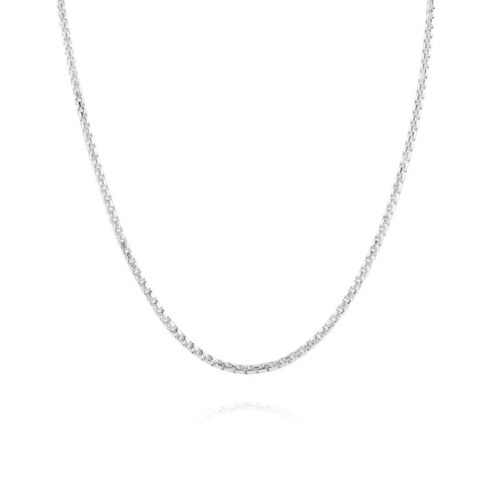 Sterling Silver 2mm Rounded Box Link Bracelet with Chain