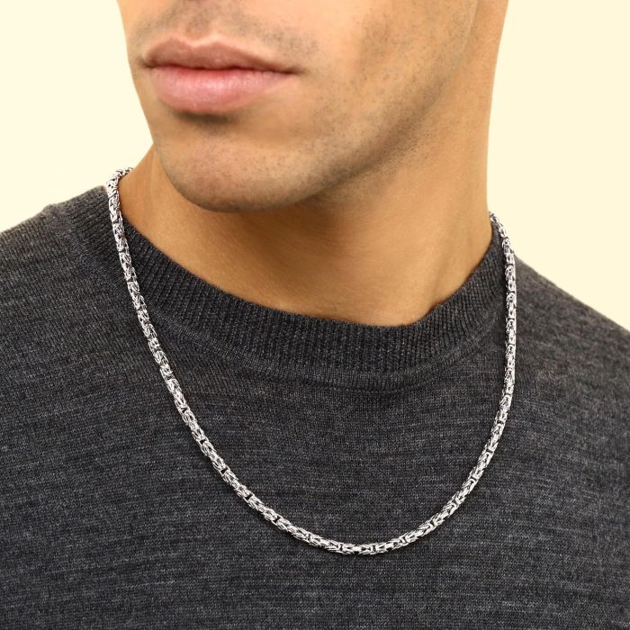 Sterling Silver 3.9mm Round Byzantine Bracelet with Chain