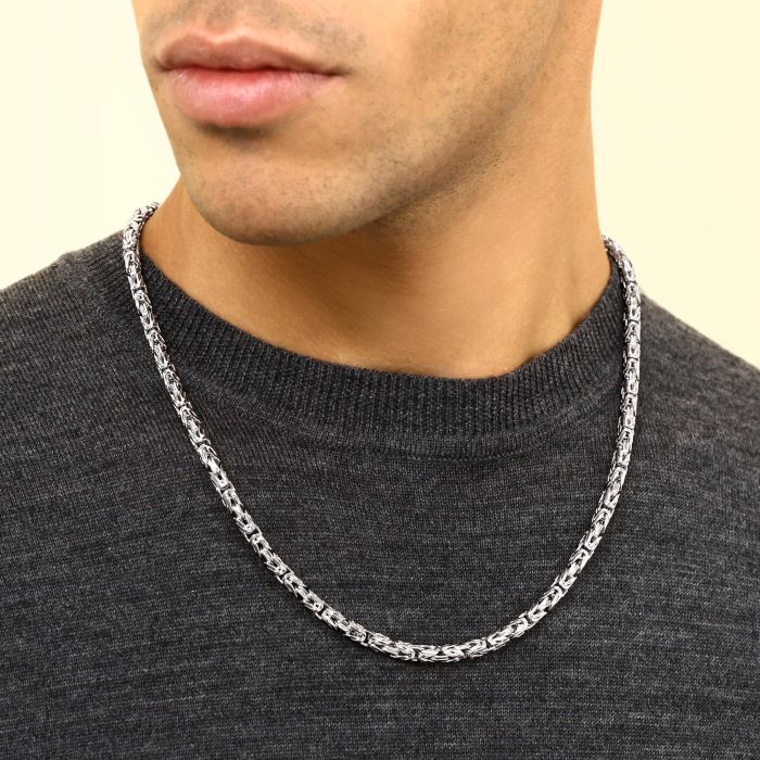 Sterling Silver 4.8mm Round Byzantine Bracelet with Chain