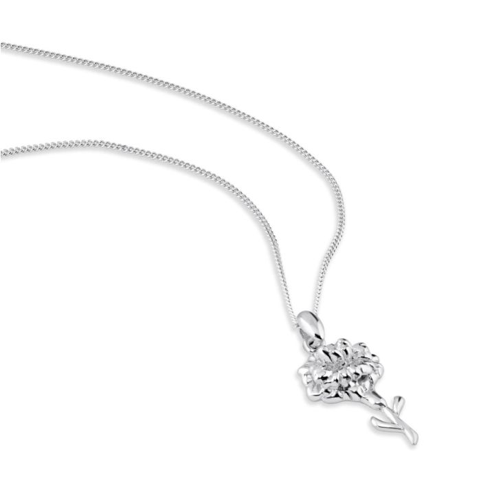 Sterling Silver JANUARY CARNATION Necklace with Curb chain