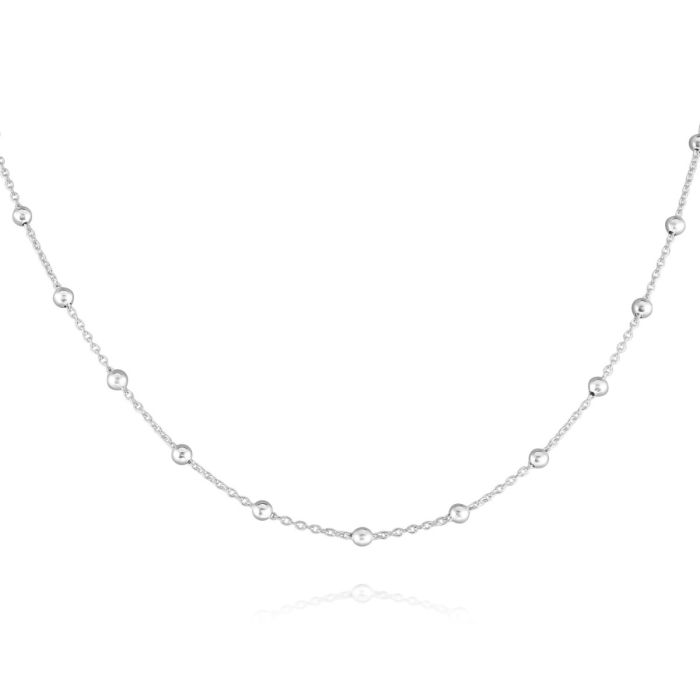 Sterling Silver 1.3mm Cable Chain Bobble Necklace with Round Ball Beads
