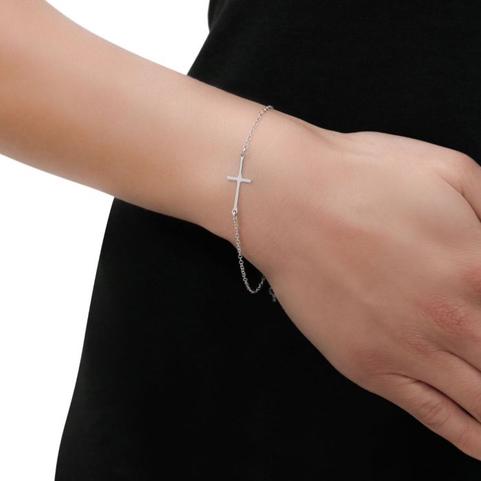 Sterling Silver Sideways Cross Bracelet Extendable Links