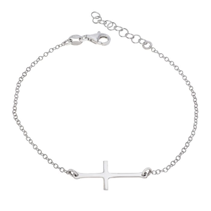 Sterling Silver Sideways Cross Bracelet Extendable Links