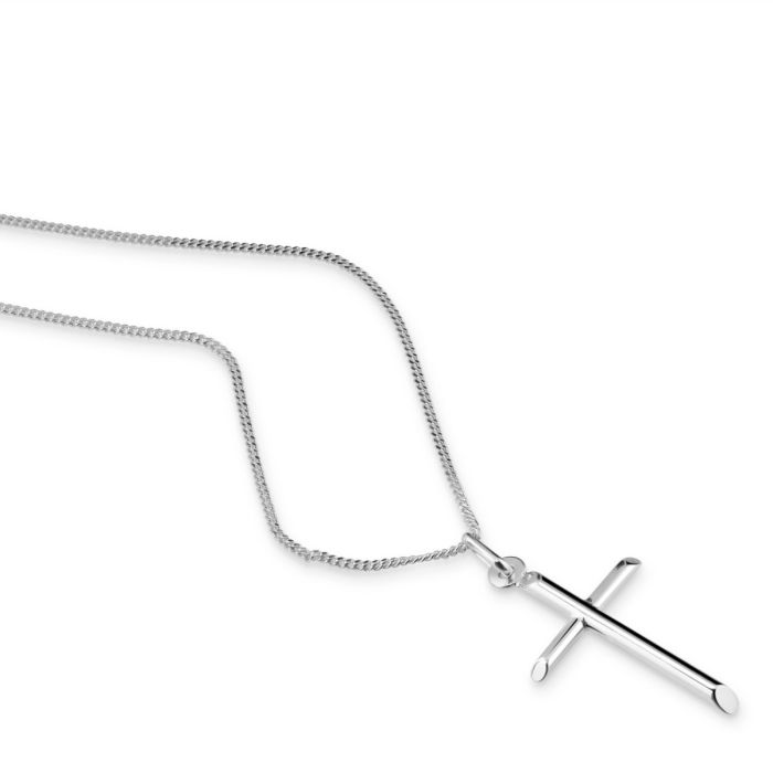 Sterling Silver Small Plain Cross Necklace with Curb Chain