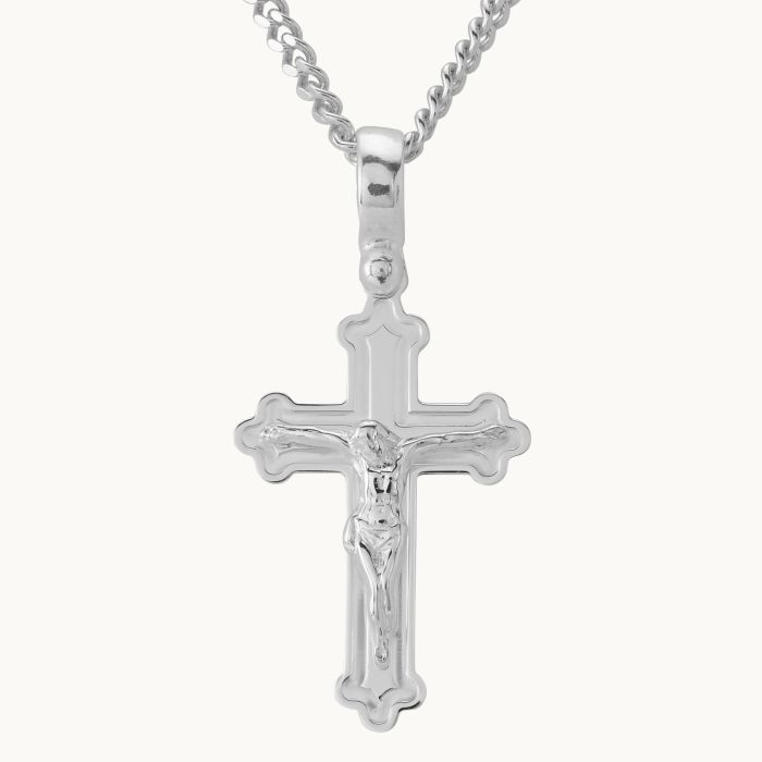 Sterling Silver Budded Crucifix Cross Necklace