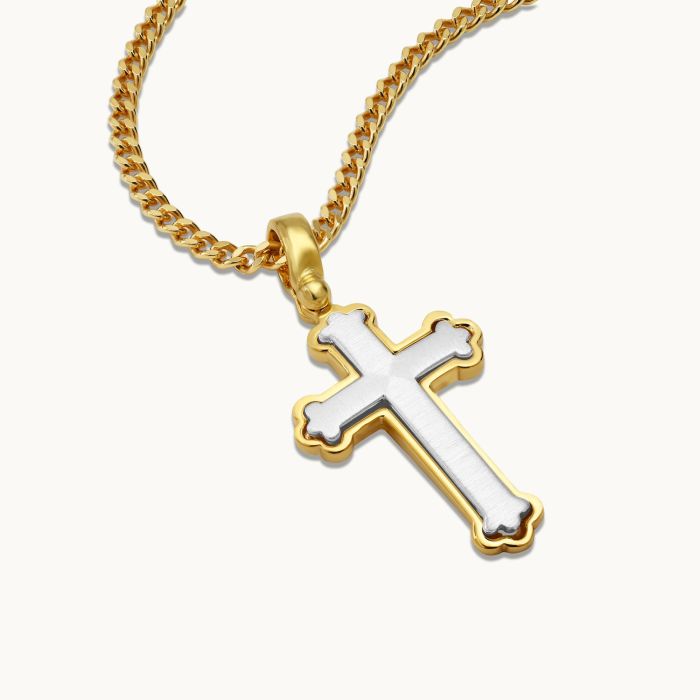 Gold Plated on Sterling Silver Budded Cross Necklace