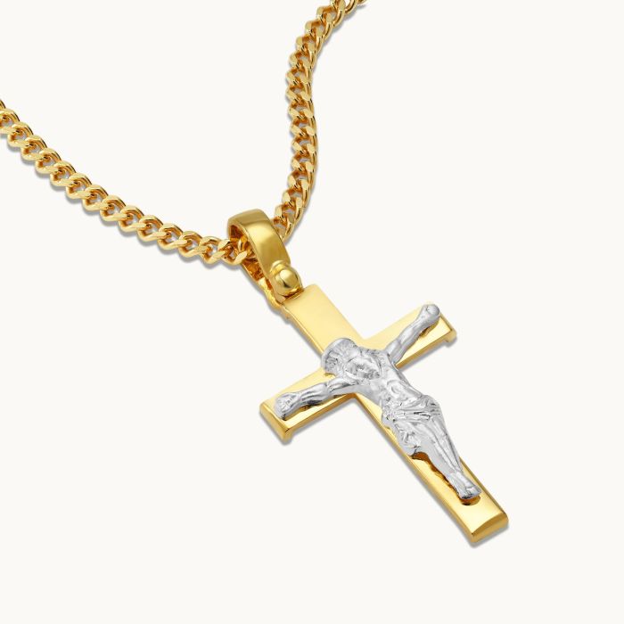 Gold Plated on Sterling Silver Crucifix Cross Necklace