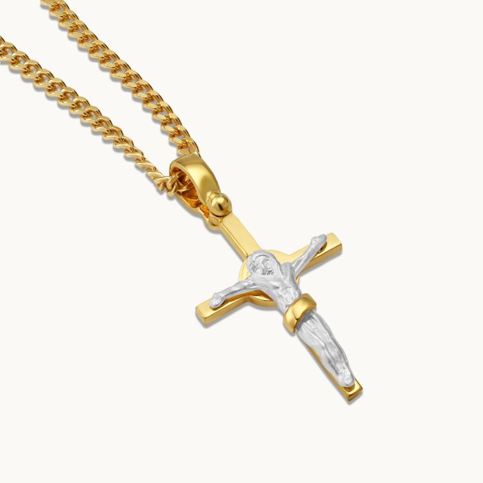 Gold Plated on Sterling Silver Celtic Crucifix Cross Necklace