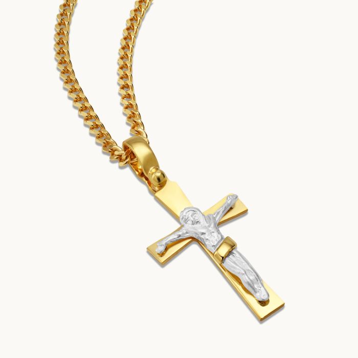 Gold Plated on Sterling Silver Crucifix Cross Necklace