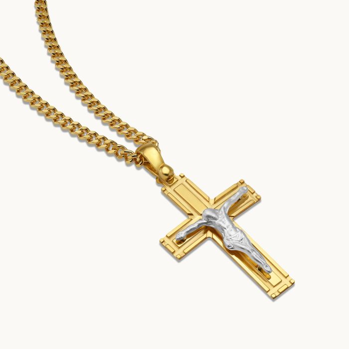 Gold Plated on Sterling Silver Crucifix Cross Necklace