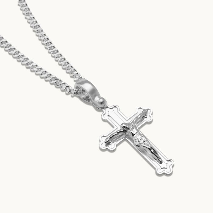 Sterling Silver Budded Crucifix Cross Necklace