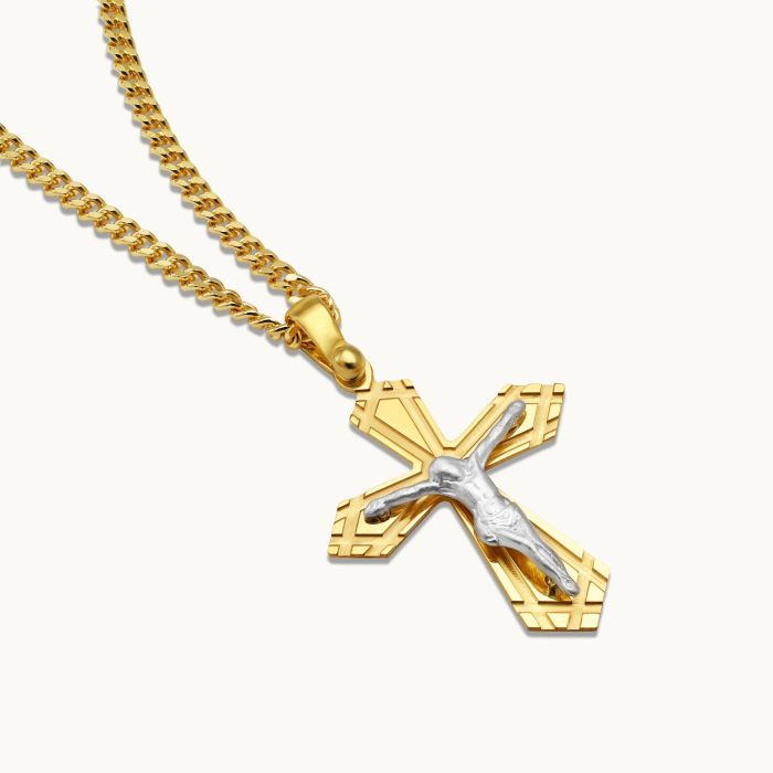 Gold Plated on Sterling Silver Byzantine Crucifix Cross Necklace