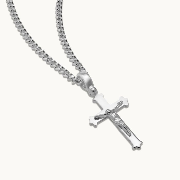 Sterling Silver Budded Crucifix Cross Necklace