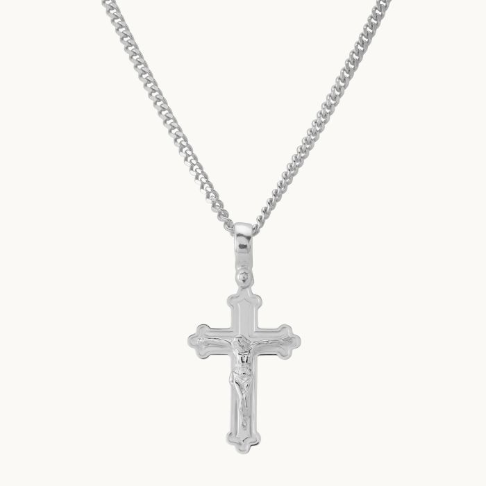 Sterling Silver Budded Crucifix Cross Necklace