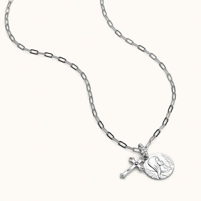 Sterling Silver Cross and Mary Necklace