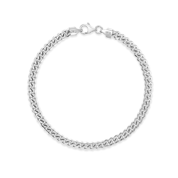 Sterling Silver 4.9mm Diamond Cut Cuban Bracelet with Chain