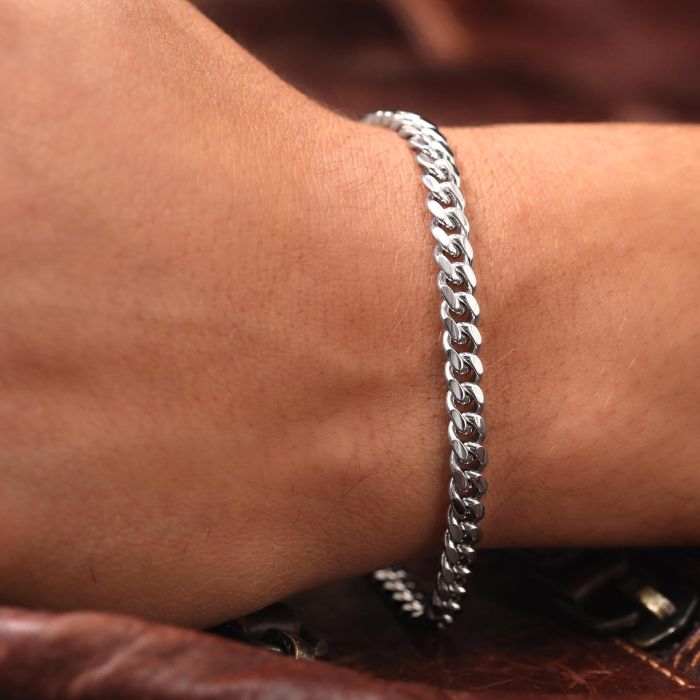 Sterling Silver 5.6mm Diamond Cut Cuban Bracelet with Chain