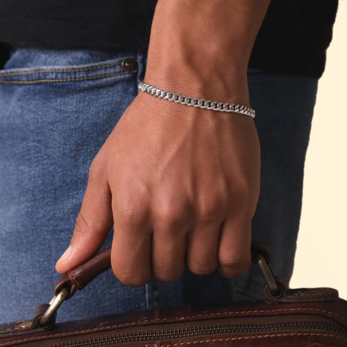 Sterling Silver 5.6mm Diamond Cut Cuban Bracelet with Chain