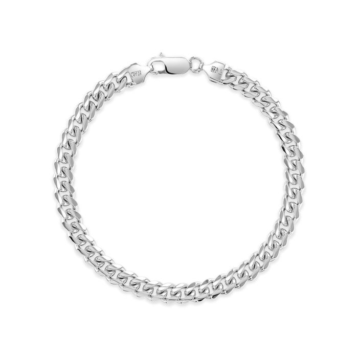 Sterling Silver 6.3mm Diamond Cut Cuban Bracelet with Chain