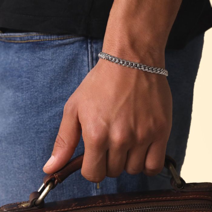 Sterling Silver 6.3mm Diamond Cut Cuban Bracelet with Chain