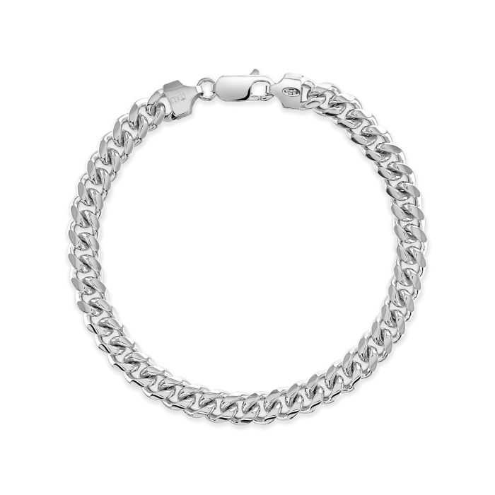 Sterling Silver 7mm Diamond Cut Cuban Bracelet with Chain