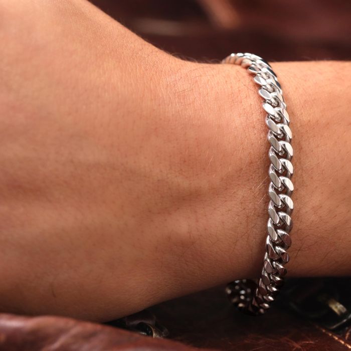 Sterling Silver 7mm Diamond Cut Cuban Bracelet with Chain