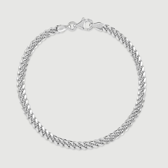 Sterling Silver 4.2mm Diamond Cut Cuban Bracelet with Chain